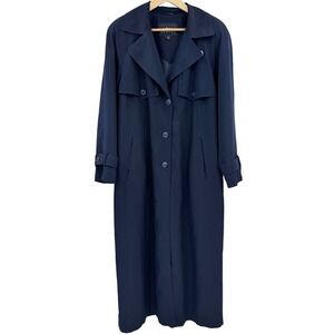 Utex Design Vintage Navy Blue Trench Coat Women Longline Belted Duster Jacket 8